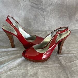 Red Peep Toe Slingback Heels